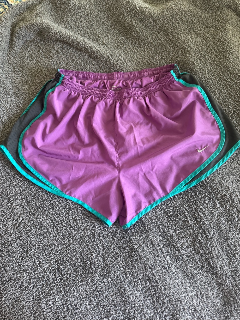 Nike Women's Purple Athletic Shorts with Teal Trim